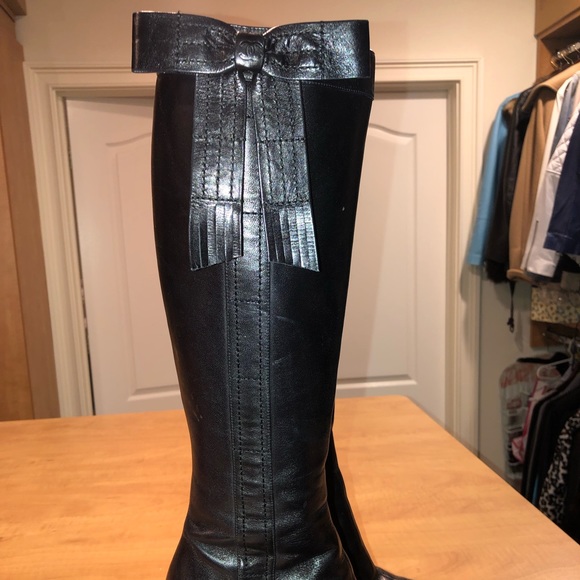 CHANEL Shoes - Chanel Black Leather Tall boots with bow 37 1/2